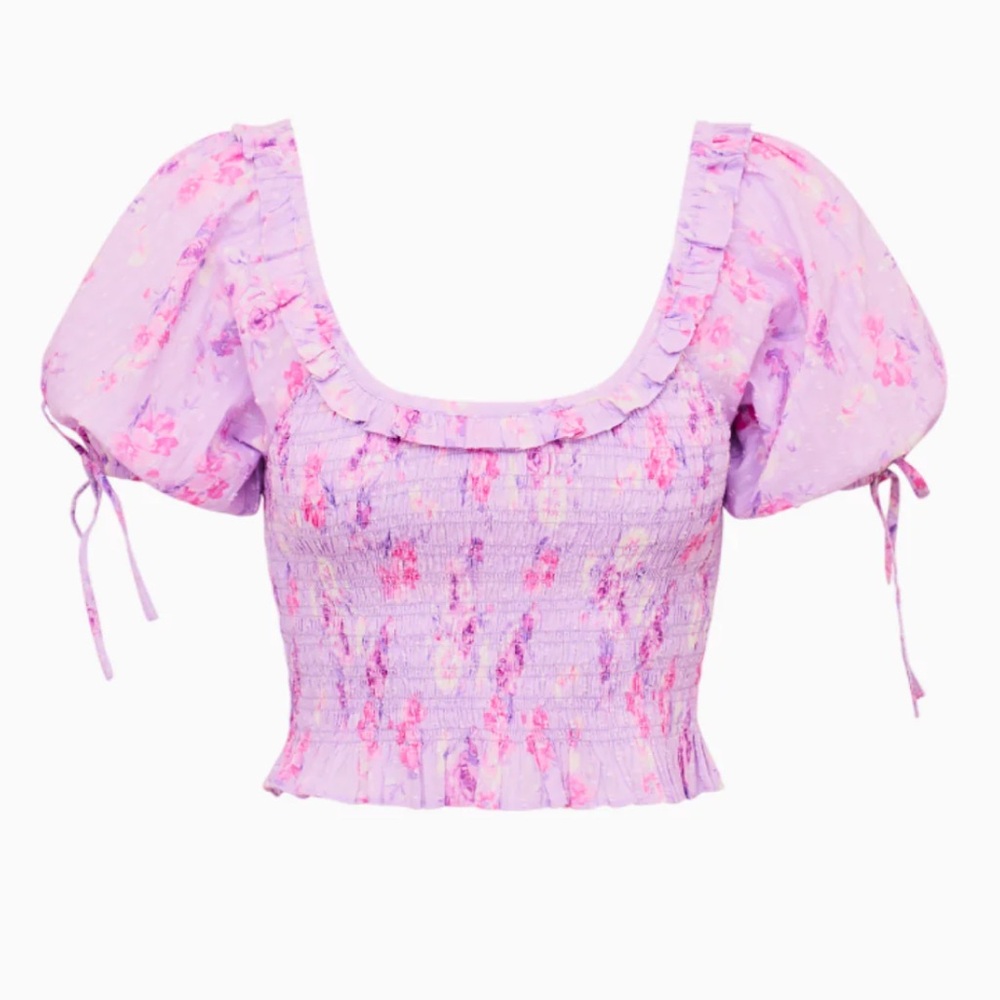 LOVESHACKFANCY Molly Heirloom Print Top size small in hibiscus
